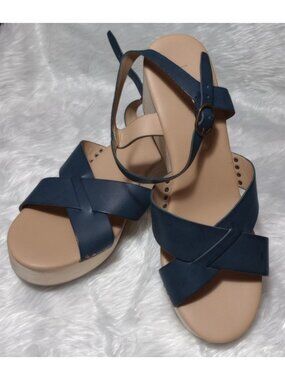 New Loft Navy Blue Wedge Sandals Women's Size 7.5 M
